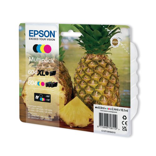 Epson 604XL/604 Ink Cartridge Multipack Pineapple XL Black High Yield/Standard CMY C13T10H94010