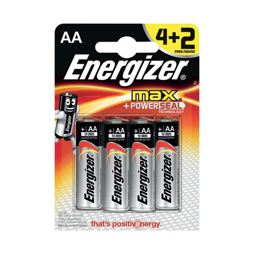 Energizer MAX E91 AA Batteries (Pack of 4) + 2 Free) E300142800