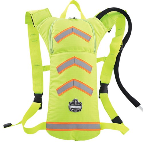 Low Profile Hydration Pack keeps workers hydrated when they are away from water sources. Features, Durable 600D water-resistant rip stop polyester shell. Zip-up cap cover keeps debris and contaminants at bay. Insulated pack and tube keeps water cool. 100% anti-microbial bite valve with cover to protect against contaminants. Bite valve cover for protection from contaminants. Breakaway shoulder straps for added safety. Dual Cap bladder featuring smaller (60mm) cap nestled into larger (80mm) cap for easy water and ice filling. Capacity: 2L (2000ml) / 70oz / 2.2 hours.