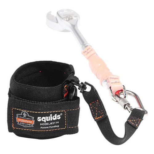 Ergodyne Pull-On Wrist Tool Lanyard Carabiner keeps hand tools close by, eliminates snag hazards and limits drop distance. Pull-on design provides easy on/off. Elastic maintains snug fit. Tuck-away pocket to keep connector when not in use. Stainless steel carabiner. One size fits all.