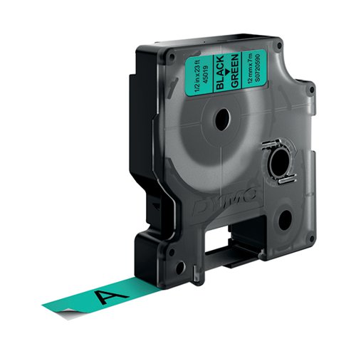 Dymo 45019 D1 LabelMaker Tape 12mm x 7m Black on Green S0720590 ES45019 Buy online at Office 5Star or contact us Tel 01594 810081 for assistance