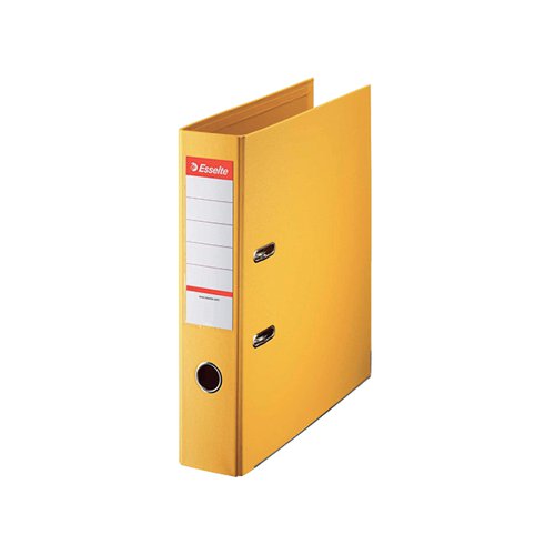 This Esselte lever arch file contains a patented No.1 filing mechanism with outstanding locking force to keep A4 documents secure. The file has a 75mm spine and can hold up to 500 sheets of 80gsm paper. The file also features durable polypropylene covers, a metal thumb hole for easy retrieval from a shelf and metal edges for long lasting use. This pack contains 10 yellow A4 lever arch files.