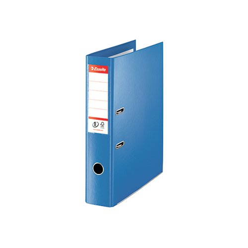 This Esselte lever arch file contains a patented No.1 filing mechanism with outstanding locking force to keep both A4 and foolscap documents secure. The file has a 75mm spine and can hold up to 500 sheets of 80gsm paper. The file also features durable polypropylene covers, a metal thumb hole for easy retrieval from a shelf and metal edges for long lasting use. This pack contains 10 blue foolscap files.