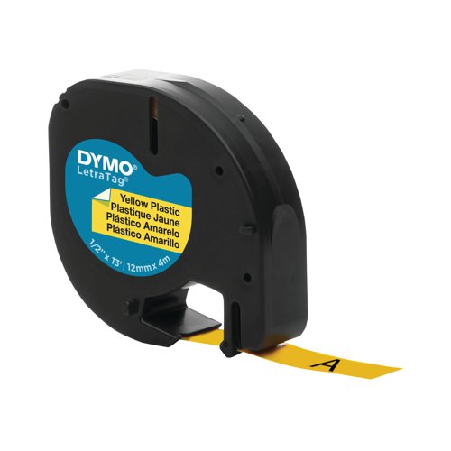 Dymo 91202 LetraTag Plastic Tape 12mm x 4m Yellow S0721620 - Newell Brands - ES91202 - McArdle Computer and Office Supplies