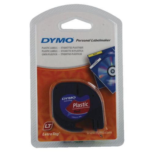 Dymo LetraTag Plastic Tape Black on Red 12mm x4m S0721630