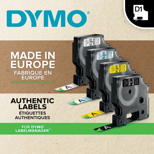 Dymo D1 LabelMaker Tape 12mmx7mm Black on White (Pack of 10) 2093097 ES93097 Buy online at Office 5Star or contact us Tel 01594 810081 for assistance