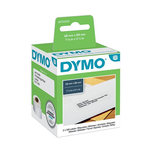 Dymo Labelwriter Labels Standard Address 28x89mm 99010 S0722370 [Pack 2x130]