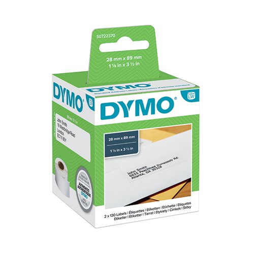 This roll of address labels is suitable for high-speed use with all Dymo LabelWriter printers, printing anything from a single label to the entire roll at once with the efficient thermal print mechanism. The self-adhesive backing makes it easy to secure labels to almost any surface. Suitable for use on all envelopes and packages, this pack contains 260 high quality paper labels.