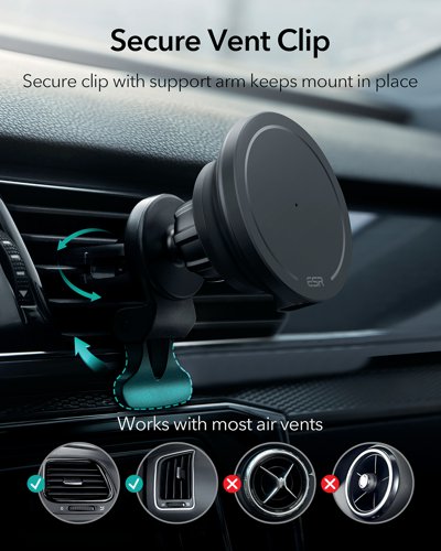 ESR HaloLock Shift Wireless Car Charger MagSafe Compatible Black 2C516 - ESR13241