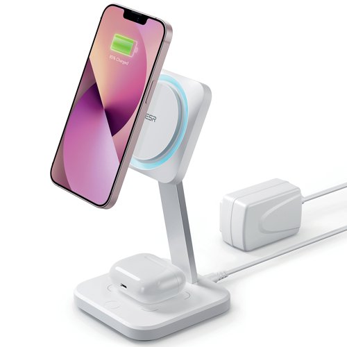 ESR HaloLock 2-in-1 Wireless Charger with CryoBoost MagSafe Compatible White 2C547