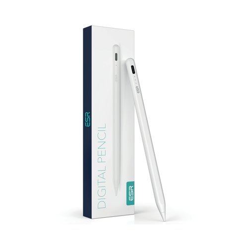 ESR Digital Magnetic Pencil with Tilt Sensitivity Synthetic Resin Nib for iPad White 6C001