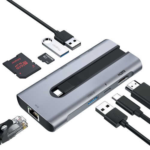 ESR 8-in-1 Portable USB-C Hub Grey 6A001 - WayMeet Ltd - ESR16509 - McArdle Computer and Office Supplies