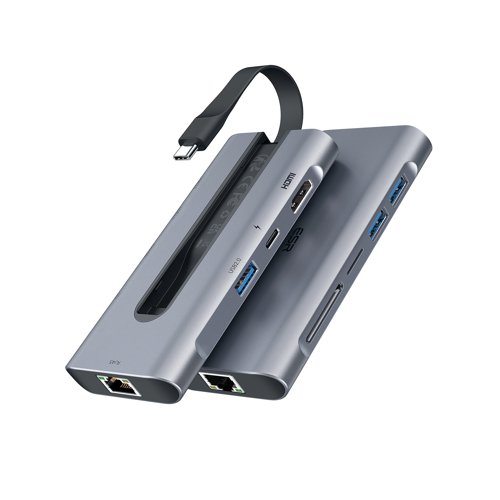 The ESR 8-in-1 Portable USB-C Hub has a compact, integrated cable design, for all your expansion needs in the office, at home, or on the go. Instantly connect your laptop, tablet, or phone to a whole host of secondary devices to achieve more in the office or at home, and take it anywhere thanks to the integrated, compact design.
