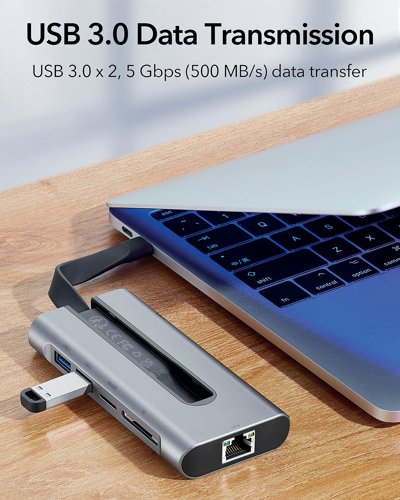 ESR 8-in-1 Portable USB-C Hub Grey 6A001 USB Hubs ESR16509