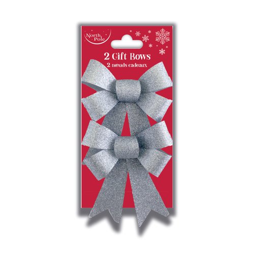 Eurowrap 2 Glitter Gift Bows Silver (Pack of 6) X-25476-BCC