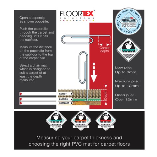 Floortex Advantagemat PVC Lipped Chair Mat for Carpets up to 6mm Thick 1340x1150mm FL74105 Buy online at Office 5Star or contact us Tel 01594 810081 for assistance