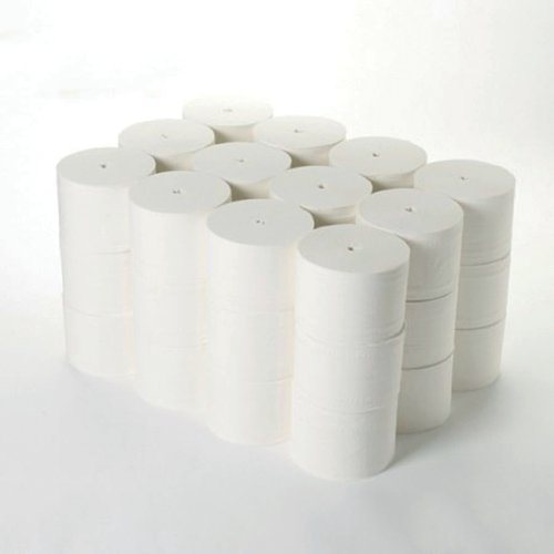 Coreless micro jumbo toilet rolls are ideal for use in washroom environments where eliminating core wastage is vital. The coreless compact toilet tissue is 2-Ply white 36 rolls.