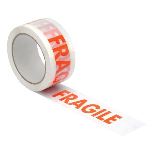 5 Star Office Printed Tape Fragile Polypropylene 48mmx66m Red Text on White (Pack of 6)