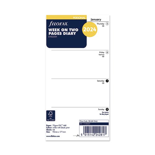 Filofax Refill Week To View Personal 2024 FX09268