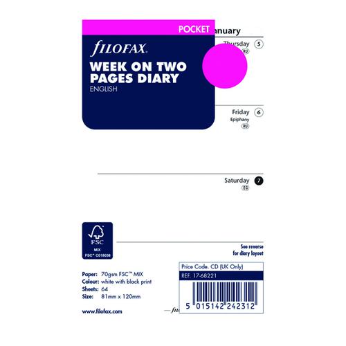 Filofax Refill Week to View Pocket 2021 21-68221