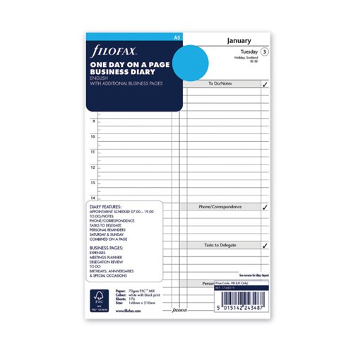 Filofax Refill Day Per Page A5 2022 22-68519