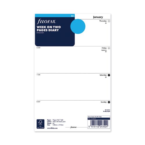 Filofax Refill Week to View A5 2022 22-68522