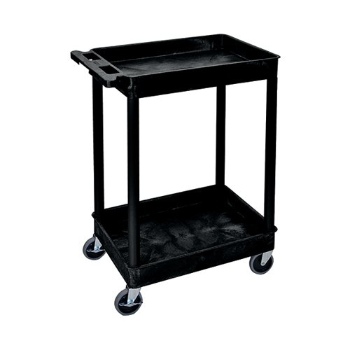 Multipurpose 2 Shelf Trolley with Uprights Moulded Polyethylene 150kg Capacity Black GI927L