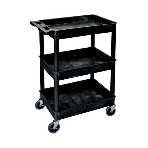 Multipurpose 3 Shelf Trolley with Uprights Moulded Polyethylene 150kg Capacity Black GI937L