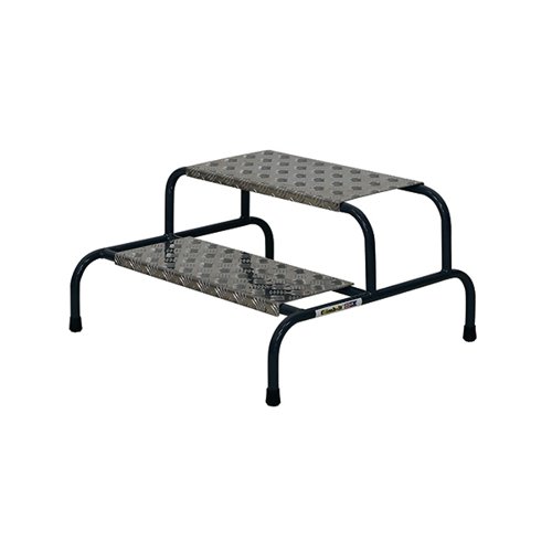 GA79191 Climb-It Wide Work Steps with Chequer Plate 2 Tread 200mm Platform Silver SWW02C