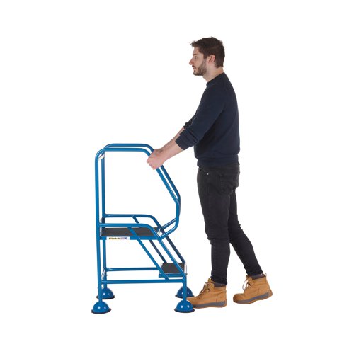 These Climb-It Domed Feet Steps are a range of weight reactive units, which have spring loaded castors that engage and disengage on whether or not weight is applied. Anti-slip treads to ensure the user has a secure grip. Platform size: W400 x 380mm. Fixed hand rail for safe climbing and dismount on the steps and safety bar around the platform area. Maximum load capacity of up to 150kg.