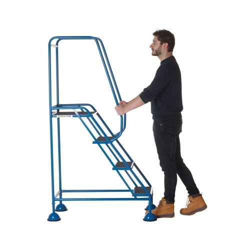 These Climb-It Domed Feet Steps are a range of weight reactive units, which have spring loaded castors that engage and disengage on whether or not weight is applied. Anti-slip treads to ensure the user has a secure grip. Platform size: W400 x 380mm. Fixed hand rail for safe climbing and dismount on the steps and safety bar around the platform area. Maximum load capacity of up to 150kg.