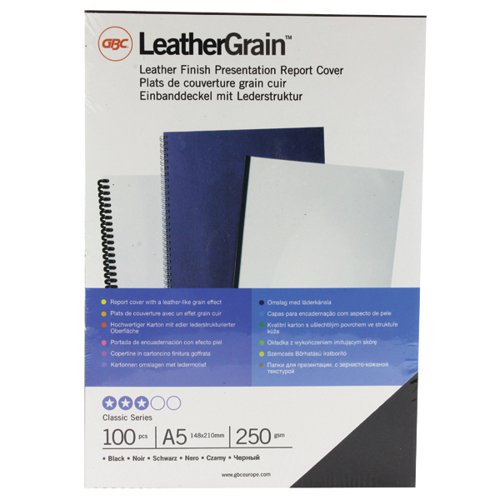 GBC LeatherGrain A5 Binding Covers 250gsm Black (Pack of 100) 4400017