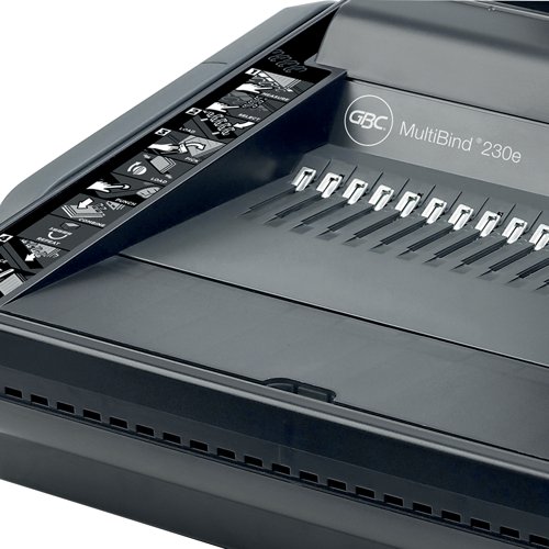 The MultiBind 230 is a sturdy multifunctional binder with the flexibility to create comb or wire bound A4/A5 documents. Its high, 30 sheet punch capacity makes it ideal for frequent use and it binds up to 450 sheets using a 51mm comb or 125 sheets using 21 loop wire. It's also equipped with useful features such as auto centring and a paper separator.