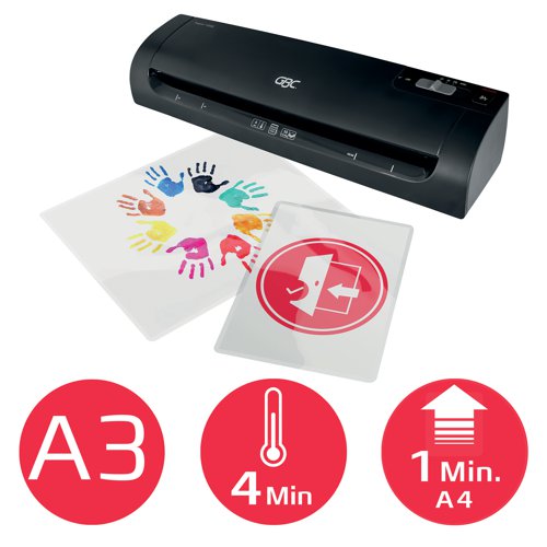 Lamination doesn't get any simpler. Ideal for the home or small office, the Fusion 1000L A3 Laminator guarantees perfect results at the flick of a switch, with a helpful green indicator light to signal it has warmed up and is ready for use. Stylish and compact for storage, the Fusion 1000L warms up in 4 minutes and laminates a single document up to A3 size in under a minute using standard 2x75 micron pouches.