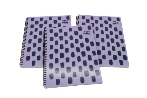 The Europa Splash A4+ notebook with a stylish polypropylene cover is ideal for organising school and office topics. The wire binding allows the notebook to lie flat for ease of use and the pages are micro-perforated for easy removal. Featuring 160 lined pages of quality 80gsm paper which is feint ruled with a margin for neat note-taking, these purple notebooks are supplied in a pack of 3.
