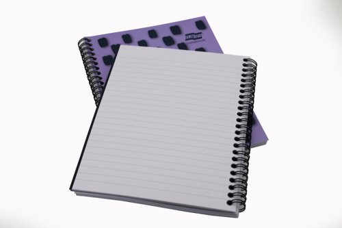 The Europa Splash A5 notebook with a stylish polypropylene cover is ideal for organising school and office topics. The wire binding allows the notebook to lie flat for ease of use and the pages are micro-perforated for easy removal. Featuring 160 lined pages of quality 80gsm paper which is feint ruled with a margin for neat note-taking, these purple notebooks are supplied in a pack of 3.