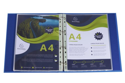 GH05320 | Exacompta's Forever punched pockets for everyday use are made from recycled post-consumer plastic waste and are certified by the Blue Angel environmental label. The 0.6mm grainy Polypropylene pockets feature a reinforced strip and are supplied in a printed box of 100 pockets.