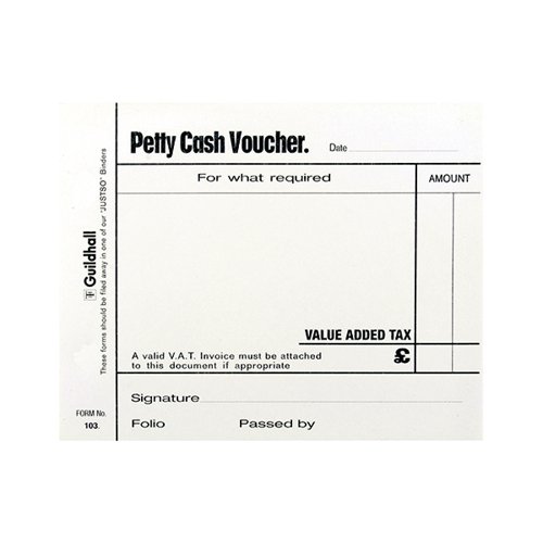 Guildhall Petty Cash Pad 100 Leaves 127x102mm White Pack 5 103 1569