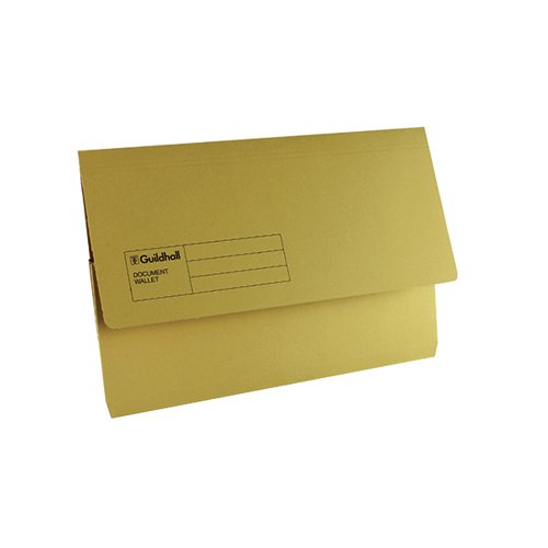 This handy Exacompta Guildhall document wallet is made from strong 285gsm manilla and is ideal for home, office or classroom filing. The wallet has a 32mm gusset and can hold up to 180 sheets of A4 or foolscap paper. This pack contains 50 yellow wallets, ideal for colour coordinated filing.