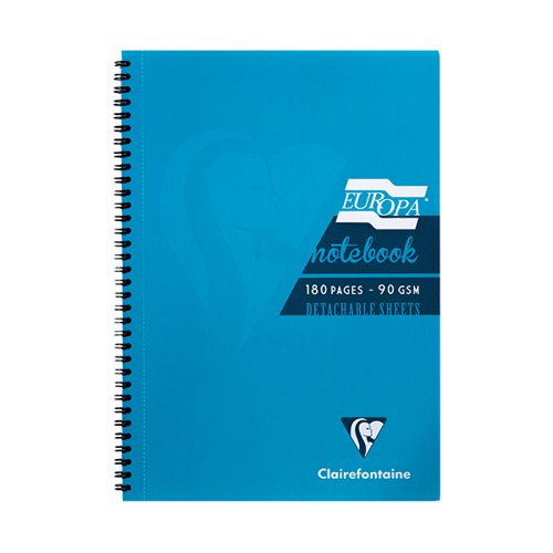 This smart and stylish Europa notebook contains 180 pages of high quality 90gsm paper, which is feint ruled for neat note-taking. The wire binding allows the notebook to lie flat for ease of use and the pages are micro-perforated for easy removal. The premium notebook also features a 300gsm glossy card cover in bright turquoise with a soft back design. This pack contains 5 x A4 notebooks.