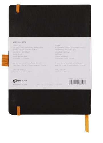Clairefontaine Rhodiarama Italian Leatherette Meeting Book A5+ Black 117782C - GH17782