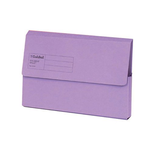This handy Guildhall document wallet is made from strong 285gsm manilla and is ideal for home, office or classroom filing. The wallet has a 32mm gusset and can hold up to 180 sheets of A4 or foolscap paper. This pack contains 50 violet wallets, ideal for colour coordinated filing.