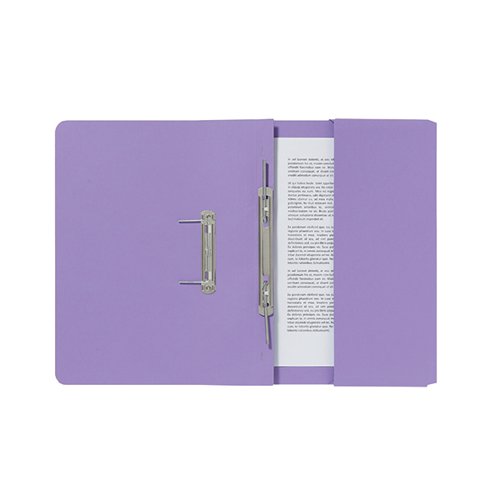 These strong 285gsm folders create a stylish filing solution for reports, presentations and more and are ideal for use in the office, home or classroom. The metal spiral fitting secures punched papers in place and allows them to be worked on whilst in the file. The useful pocket also allows you to store unpunched papers. These colourful files can be used as part of a colour coordinated filing system and have a 350 sheet capacity. This pack contains 25 foolscap files in mauve.