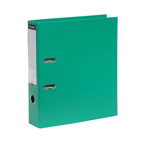 This durable Guildhall A4 polypropylene over board lever arch file features a 80mm filing capacity for up to 650 sheets of paper, large spine label for easy identification of contents and a finger hole for easy retrieval from a shelf. Ideal for implementing a colour coordinated filing system at home or in the office, this pack contains 10 green lever arch files.