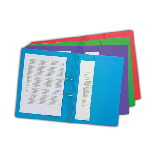 These Forever Pocket Spiral Files are ideal for reports, presentations, projects and more. The metal spiral fitting helps keep papers secure and allows them to be worked on within the file. The files also feature an inside pocket for keeping additional loose sheets and unpunched papers. These colourful files are ideal for use as part of a colour coordinated filing system. This assorted pack contains 25 files in blue, green, purple and red.