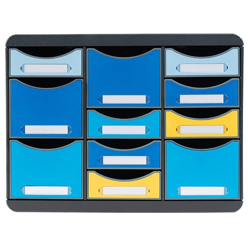 Exacompta Bee Blue Store Box Recycled 11 Drawers Assorted