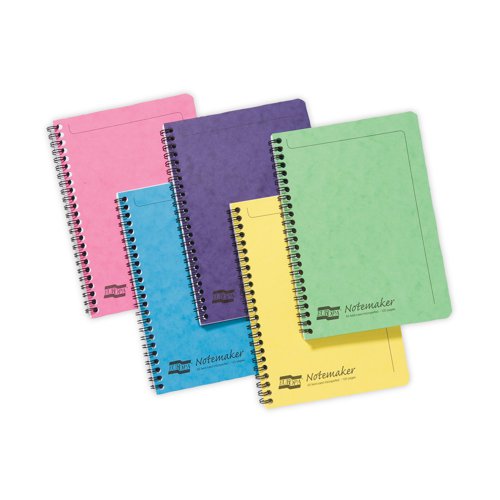 These stylish and colourful Europa Notemaker notebooks contain 120 pages of quality 90gsm paper, which is feint ruled for neat note-taking. The notebooks also feature hardwearing pressboard covers and a wire binding, which allows the notebooks to lie flat for easy use. This assorted pack contains 10 A5 notebooks with turquoise, deep purple, pink, lemon and lime covers, which is ideal for colour coding your notes.