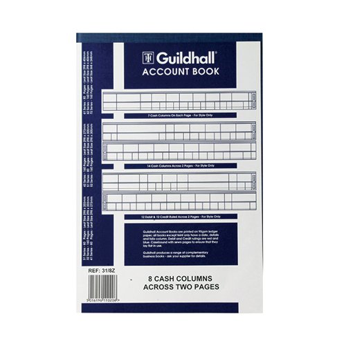Exacompta Guildhall Account Book 80 Pages 8 Cash Columns 31/8 1020