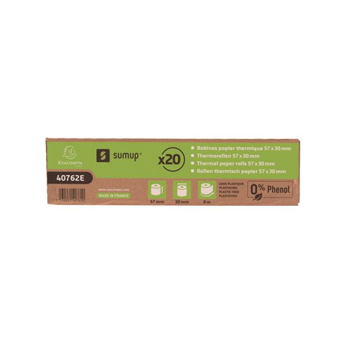 Exacompta SumUp Zero Plastic Receipt Roll 57x30mmx9m (Pack of 20) 40762E GH40762 Buy online at Office 5Star or contact us Tel 01594 810081 for assistance