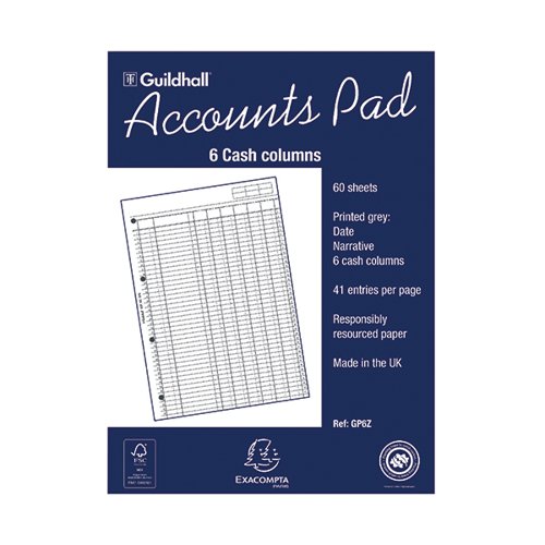 Exacompta Guildhall Account Pad 6 Cash Column A4 GP6Z